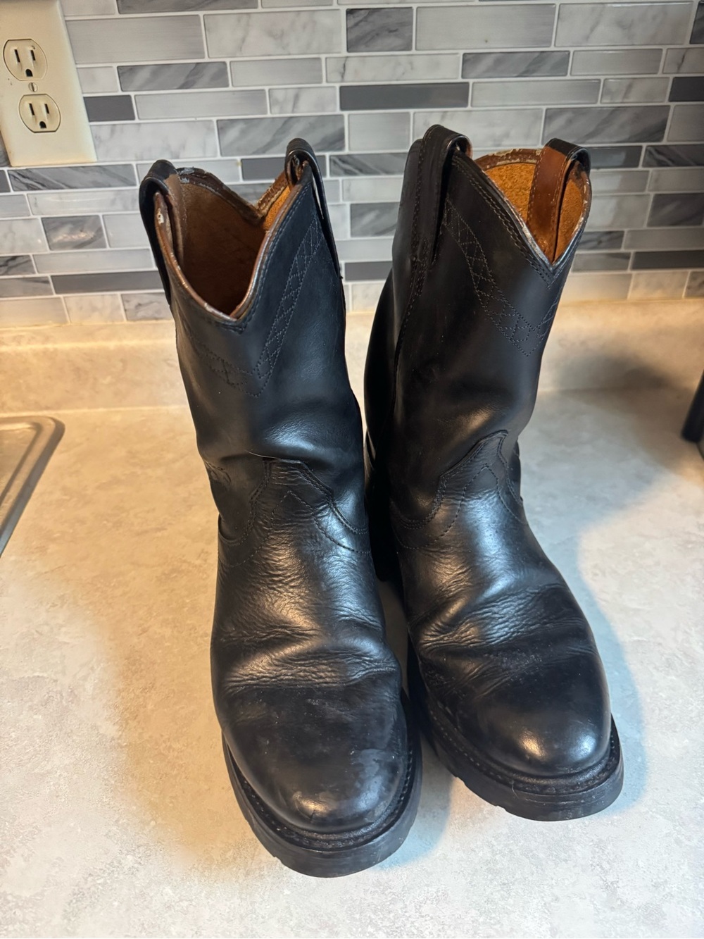 Ariat Men 9D Western Black Leather Work Cowboy Boots 10004986
